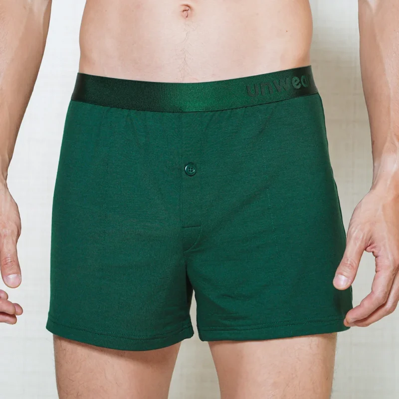 Catalog Boxer Shorts Noble Green 5 model wearing unwear noble green boxer shorts close up front